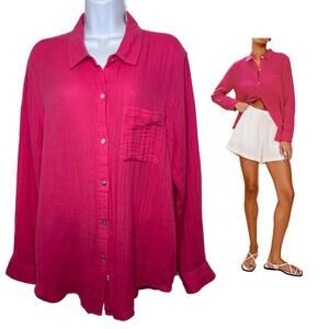 Rails Women's XL Ellis Button-Down Gauze Shirt in Hibiscus (1955)